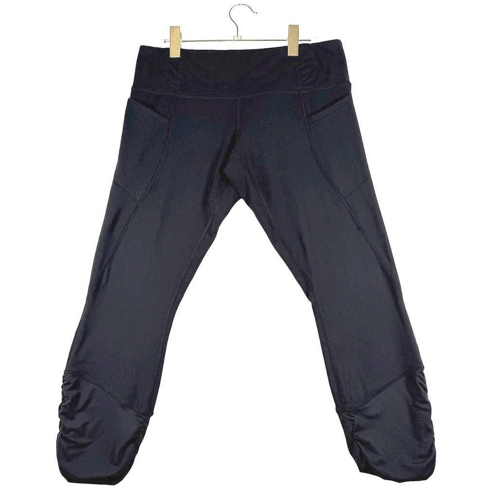 Lululemon Black Ruched Crop Leggings with Pockets Size 10 Yoga Training Pants